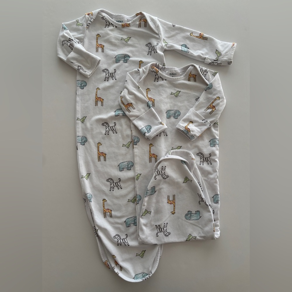 Aden & Anais Baby Long Sleeve Sleep Gown duo - Animal Print White